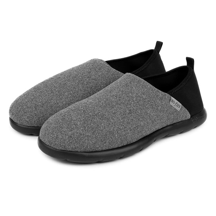 Isotoner Mens Iso-Flex Felt Full Back Slipper Grey / Black Extra Image 1